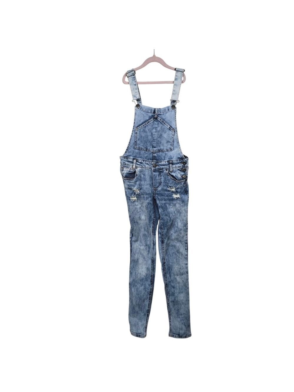 Highway Jeans Denim Distressed Blue Overalls Girls Size M
